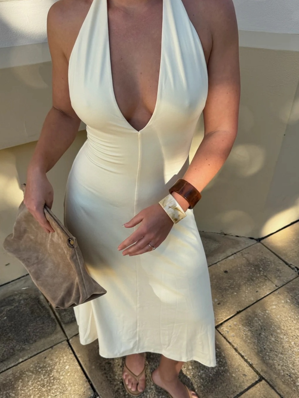 Charcoal Halter Midi Dress in Cream